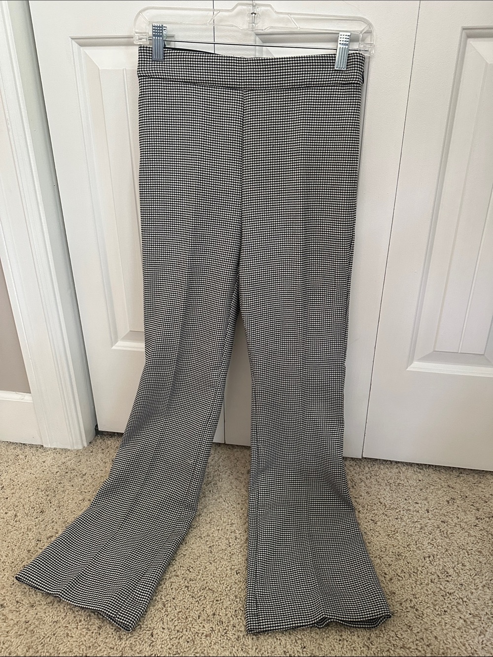 Ann Taylor Side Zip Checked Flare trouser Pants - Black & White
